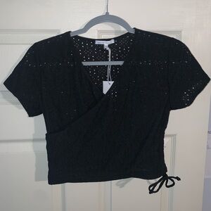 Black eyelet crop top